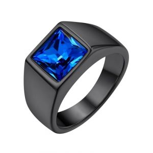 GoldChic Bague Homme Chevaliere Noir Plaque 62 Acier Pierre Bleu Petit Anneau Zircon Inoxydable Bagues Garcon Zirconium Bijoux Index Annulaire Auricualire (GoldChic Jewelry Store, neuf)