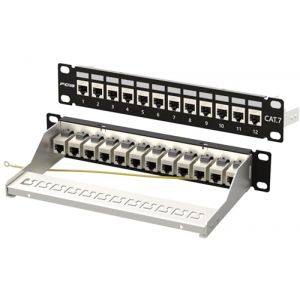 FGB Panneau de brassage 1U 12 ports Cat7 rack montable réseau RJ45 Keystone coupleur blindé avec barre arrière 1U Inline Keystone Câblage réseau pour commutateur réseau Gigabit (FGB FR, neuf)