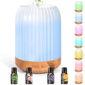 BUOAZR Diffuseur Huiles Essentielles, 250ML Diffuseur Ultrasonique Arômes, 7 Couleurs LED Humidificateurs, Diffuseur avec Arrêt Automatique, Minuteur, Diffuseur de Parfum pour Salon, Chambre (MARKET POLIGNONE ANNUNZIATA S.R.L., neuf)