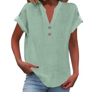 Boheme Chic Boheme Manche Courte Ete Tee Shirt Femme Blanc Été Élégant Chemise Longue Solde Et Élégant uni Haut Blanc Chic Col V Vert Menthe Chemisier Femme Ete Vert Menthe XL (MOKBAY, neuf)