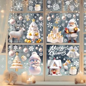 YULOONG Autocollants Statiques de Noël pour Fenêtres - Amovible Vinyle Père Noël, Arbre, Bonhomme De Neige, Flocon De Neige, Cerf - DIY Mur, Porte, Vitrine Decal (YU LOONG, neuf)