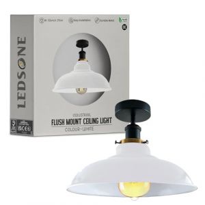 LEDSone Plafonnier industriel semi-encastr&eacute; &Eacute;clairage de plafond Abat-jour d&ocirc;me en m&eacute;tal Support de lampe base E27 Style vintage &Eacute;clairage de plafond pour salon couloir plafond M&eacute;tal grand abat-jour (LEDSONE, neuf)