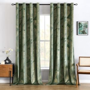 MIULEE Rideaux Velours avec Motif Feuilles d'or, Doux Rideau Vert Matcha &agrave; Oeillet, Rideau Opaque pour Chambre et Salon, 2X L140xH245cm (MIULEE HOME, neuf)