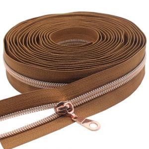 YaHoGa Fermeture éclair sans fin de 9 m de couleur or rose au mètre - Fermeture éclair marron - Spirale de 6 mm + 25 curseurs non bloquants (marron doré rose) (YHga, neuf)