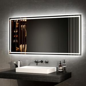 EMKE Miroir Salle de Bain avec Eclairage,120x60 cm avec Interrupteur à Bouton, Anti-buée,Miroir Salle de Bain, Lumière Blanche Froide/Chaude,Horizontale/Verticale,Miroir LED Salle de Bain (EMKE, neuf)