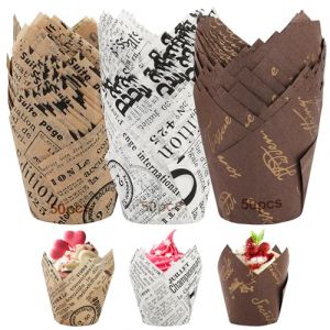 150 Pièces Caissette Muffins Papier Tulipe, Moule Muffins Papier, Caissettes Cupcake,Moule Papie Muffin Cuisson, Caissettes de Muffns en Papir Tulipes pour Mariage, Anniversaire, Fête (MIMIGINODE, neuf)
