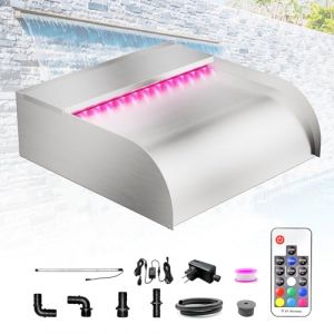 Longrun Kit de Lame de Cascade de Bassin de 30 cm, Cascade en Acier Inoxydable 304 avec &Eacute;clairage LED 7 Couleurs et T&eacute;l&eacute;commande, Largeur 31 cm (QIHANGDIANZI, neuf)