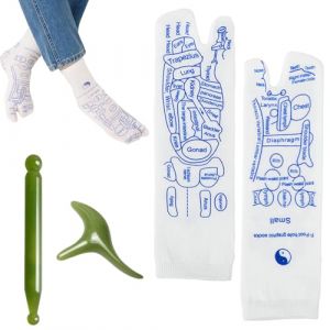 Ensemble De Chaussette Reflexologie Plantaire Francais Avec Outil De Massage, Chaussettes Acupuncture Chaussettes De R&eacute;flexologie ChaussettesDe Massage(35-39) (DanLanYi, neuf)