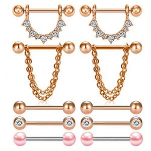 incaton 14G Piercing Téton Mamelon en Acier Chirurgical Anneaux de Langue Téton Mamelon Bijoux de Piercing Femme Homme (5 paires - or rose) (Ace Body Jewelry, neuf)