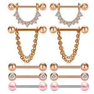 incaton 14G Piercing Téton Mamelon en Acier Chirurgical Anneaux de Langue Téton Mamelon Bijoux de Piercing Femme Homme (5 Paires - Or Rose) (Ace Body Jewelry, neuf)