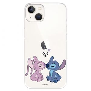 Coque pour iPhone 14 officielle Lilo & Stitch, Angel & Stitch Baiser pour protéger votre téléphone. Coque en silicone souple sous licence officielle Disney (La Casa de Las Carcasas, neuf)