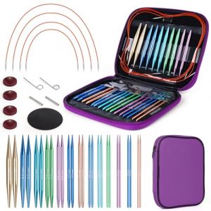 Coopay 13 Paires Aiguilles Circulaires Tricot Interchangeable, Aiguille &agrave; Tricoter en Aluminium de 3,0-10,0mm, Kit Tricot Debutant, Aiguille Circulaire Tricot pour Layette, Pull, &Eacute;charpe - Violet (YutongTech, neuf)