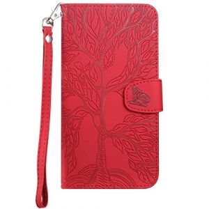 Aisenth Coque pour iPhone 7 Plus/iPhone 8 Plus, Arbre de Vie Papillon Motif Housse Case en Cuir PU &agrave; Rabat, Portefeuille &Eacute;tui de Protection avec Fentes pour Cartes, Fonction de Support, Rouge (Aisensi, neuf)