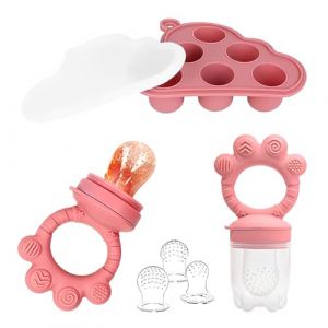 ORAGKE Grignoteuse Bébé, 3 Tetine Grignoteuse Bebe (G/M/P), Sucettes Fruits Bébé en Silicone sans BPA, Tetine Fruits Bebe et Moule a Glacon avec Couvercle pour Aliments Bébés, Lait Maternel (Rose) (BLUE EDELWEOSS S.R.L., neuf)