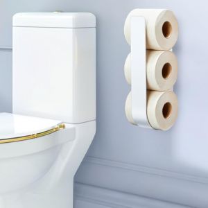 YYBO Porte-rouleau de papier toilette sans perçage - Blanc - Support mural de rechange pour 3 rouleaux de papier toilette (YYBO-EU, neuf)