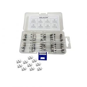 KOLACEN Lot de 80 fusibles rapides en verre 6 x 30 mm assortis 0,5 A, 1 A, 2 A, 3 A, 5 A, 8 A, 10 A, 15 A (KOLACEN Tech, neuf)