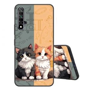 Sinyunron Coque Compatible avec Huawei Nova 5T Housse en Silicone Souple avec Dessin Esth&eacute;tique Motif, Antichoc Anti-Rayures Flexible TPU &Eacute;tui de Protection,2 Chatons (Jamitai, neuf)