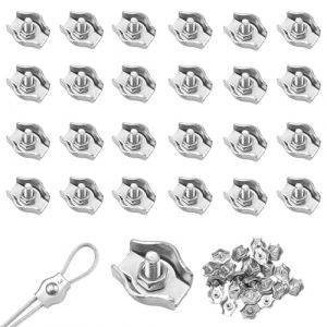 QLK Serre Cable Acier, 24 Pi&egrave;ces M3 Simple Clips avec M3 Cosse Coeur, 304 Serre-C&acirc;bles Clip Inox pour Cable Acier 3mm, Connecteur d'&eacute;pissure &agrave; Fils Simples M3 pour Auvent Tendeur de Corde &agrave; Linge Fixe (galaxy of stars Y, neuf)