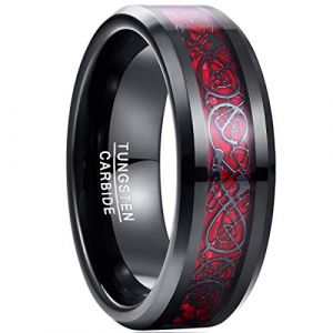NUNCAD Bague Homme en Carbure de Tungst&egrave;ne, Anneau Dragon Celtique, 8 mm, Alliance de Mariage Noir et Rouge Taille 49.3(15.7) (NUNCAD FR, neuf)