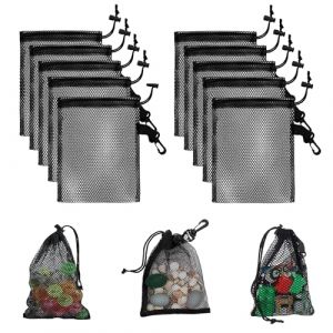 laeeyin Lot de 10 poches noires en filet avec cordon de serrage, sac en maille, sacs de rangement portables pour jouets, sport, stockage, plong&eacute;e, activit&eacute;s de plein air et plus encore, Noir 15 x 20 (Laeeyin-EU, neuf)