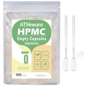 ATNreuro Gélules Vides Végétales Taille 0 (1000 unités) - Gélules Vides Végétaliennes à Remplir - Transparent - Végétarien - Capsule Vide avec Micro Cuillère - Idéales pour Vitamines et Compléments (ATNreuro, neuf)