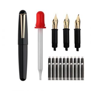 SIPLIV Majohn Q2 Mini stylo plume de voyage en r&eacute;sine iridium &agrave; pointe fine avec 3 pointes de stylo, pipette courte et 20 cartouches d'encre noire Noir (SIPLIV, neuf)