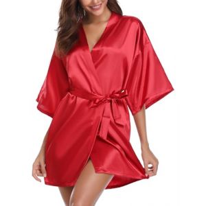 Vlazom Kimono Femme Satin Mariage Manche Courte Peignoir Femme Soie S-XXL,L,Rouge (Vlazom, neuf)