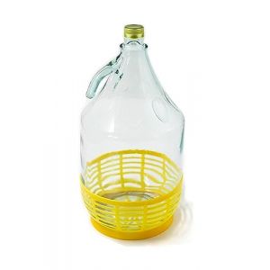 WYSKONT Bouteille bonbonne &agrave; col &eacute;troit avec bouchon &agrave; vis fixe et panier pour la fabrication du vin, stockage de boissons, service en verre transparent, 1 pi&egrave;ce x 5 L (WysKonT, neuf)