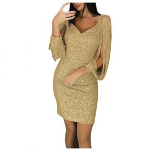 Robe Femme Chic Et Elegant Tenue De Fete &Eacute;l&eacute;gante V&ecirc;tements F&ecirc;te Argent&eacute;e Noel Elegante Sexy Ann&eacute;e 60 Dor&eacute;e Accessoire Charleston Soiree Longue Sequins Grande Taille Paillette Noir Soir&eacute;e Paillettes (Jibian, neuf)