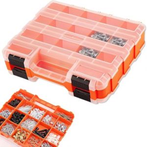 LNSYSNS Double Face Boite Rangement Visserie, Boite de Rangement Vis avec 34 Compartiments, Orange Malette Outils Vide, Organisateur de Visserie avec S&eacute;parateurs Amovibles, pour Vis, Fixations, &Eacute;crou (ZHOUHON, neuf)