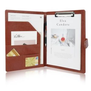 OFFCUP Porte Document A4, Portfolio en Cuir PU A4, Conférencier avec Fermoir Magnétique et Pochettes, Range Documents Porte Bloc avec Pince, Porte Bloc-notes pour Bureau Agenda Conférence (Brun) (HOOCHE, neuf)