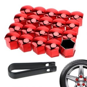 17mm Boulon Ecrou Couvre, 17mm Capuchons D'Écrou De Roue, Cache Ecrou 17mm, 20 Pcs Capuchons Protection Hexagonal pour Écrous De Roue, Cache Boulon Universels 17mm, Cache-Écrous De Roues 17mm, Rouge (charey, neuf)