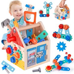 FUBABCO Caisse à Outils Jouet Enfant, Établi en Bois Montessori, Boîte à Outils Éducative - Cadeau pour Garçon et Fille de 3 à 6 Ans (yuhongguoji, neuf)