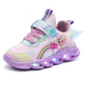 Chaussures lumineuses for enfants, chaussures ELSA for filles, sneakers clignotantes for kids avec lumi&egrave;re et fermeture MAGIC TAPE, baskets lumineuses antid&eacute;rapantes roses violettes(Purple leather,25 (Emis&uuml;nde, neuf)