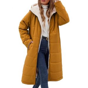 Vancavoo Manteau D'hiver Long Pour Femme Veste Matelass&eacute;e &Eacute;paisse Blouson Chaud Polaire Parka Jacket Manches Longues Manteaux &agrave; Capuche Outercoat,Orange jaune,L (XT-Direct, neuf)