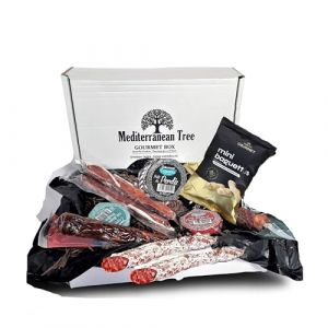 Coffret Cadeau Gourmet Tapas Espagnoles - Lot de Saucisson Ibérique et Chorizo + 3 Patés Ibériques à la Truffe,Vin Doux et Canard + 3 Morceaux de Fuet + Pain Artisan + Table Cadeau de Tapas (Espresso Horeca, neuf)