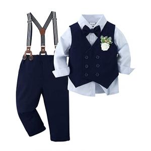 ZOEREA B&eacute;b&eacute; Gar&ccedil;on Gentleman Smoking V&ecirc;tements Ensembles, Enfant Mariage Bapt&ecirc;me Tenue Costume Haut Chemise+Gilet+Pantalon+N&oelig;ud Papillon+Corsage Bleu, 18-24 mois (KUONUO, neuf)