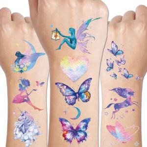 CHARLENT 110 Tatouages ​​Temporaires à Paillettes Pour Filles Et Femmes - 12 Feuilles De Tatouages ​​Temporaires à Paillettes, Papillon, Lune, Fée, Licorne, Sirène, pour Cadeaux de Fête (xujiangtao shop, neuf)