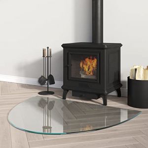 Homgoday Plaque en verre de cheminée demi-ronde 800 x 600 mm, protection de sol pour parquet et surfaces stratifiées, base de poêle résistante aux hautes températures, revêtement de sol en verre (ShiFanKeJi, neuf)
