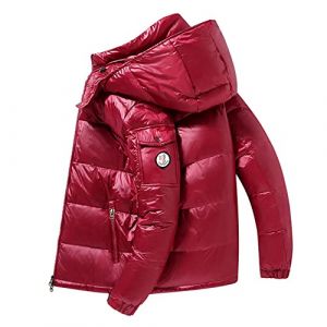 YHWW Doudoune pour homme, nouvelle couette brillante pour homme, &eacute;paissississante, section courte, veste respirante, avec capuche &agrave; l'&eacute;preuve du froid, &eacute;paisse chaude, 2008, rouge, L (runyanbaihuo, neuf)