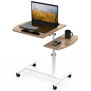 OXFENSEE Table de lit &agrave; roulettes，Bureau debout mobile ，Bureau Informatique sur roulettes avec Con supporto separato per il mouse, Porte-gobelet(60x40x61.5-96.5cm,ch&ecirc;ne) (yuanyd, neuf)