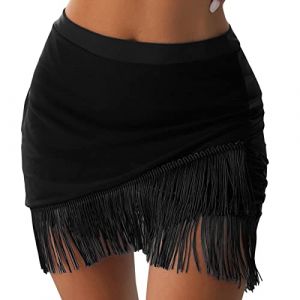 Serviette de plage en microfibre l&eacute;g&egrave;re - Sarong Par&eacute;o pour femme - Poncho de plage noir - Serviette de plage opaque - Mini jupe de plage - &Eacute;charpe courte - &Eacute;t&eacute; - Jupe de plage - Poncho de bain &agrave; (Cy.betony, neuf)