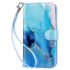 ULAK Coque Compatible avec iPhone 13, Portefeuille Étui Housse en Cuir Protection avec Porte Carte, Fonction Support, Coque pour Femme Fille Conçu pour iPhone 13 6.1 Pouces, Marbre Bleu (easyarise, neuf)