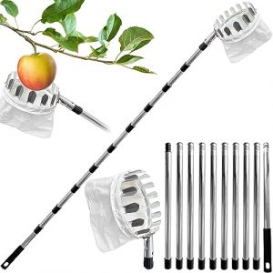 Cueille Fruit Telescopique, 4.2 m Ramasse Noix Cueille-Pommes, Fruits Cerise Outil à Cueillir de Fruits avec Poteau Réglable Léger, Ramasse Pommes Télescopique Facile à Monter (4BAO, neuf)
