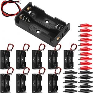 Xiatiaosann 10 Pi&egrave;ces Supports de Pile 2x 1.5V AA, 3V Plastique Support de Batterie, Boite a Piles Coque, pour lumi&egrave;re LED, jouets, petit ventilateur, avec pince crocodile 20 pi&egrave;ces (HAAMNING7, neuf)