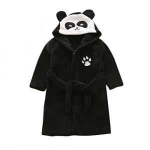 Robe De Chambre Polaire Enfant Fille Garcon Longue Peignoirs De Bain Fille Flanelle Animaux Peignoir Chaud Hiver Coton Enfant Fille Mignon Panda Robe De Chambre Polaire à Capuche (Black, 7-8 Years) (Vuncio, neuf)