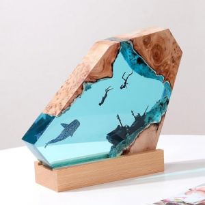 Veilleuse LED ZXCVWWE pour plongeur oc&eacute;an, baleine, requin, bateau de plongeur, r&eacute;sine 3D, &eacute;conomique en &eacute;nergie, bleu, lampe de chevet en r&eacute;sine, lampe de table et de d&eacute;coration de nuit (Xu Min baby, neuf)