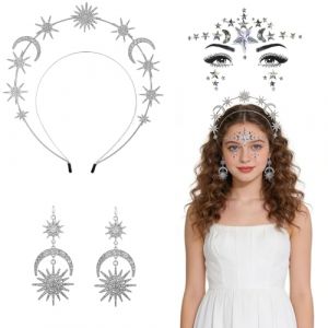 Bandeau Soleil Lune et &Eacute;toiles,Bandeau &agrave; Cheveux &Eacute;toile avec Strass,Double Couche Bandeau Couronne Halo,Bandeaus Scintillant,pour Femmes Boho Mariage Carnaval Casque (CHENBOOW, neuf)