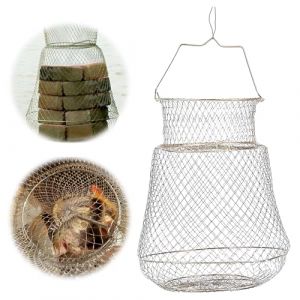 Wohlstand 1 pièce Panier de Crabe Pliable, Épuisette de Pêche Télescopique, Epuisette de Pêche à la Carpe, Conception Pliable, Peut contenir Plus de Poissons, diamètre : 30 cm, Hauteur : 39 cm (Wohlstand, neuf)