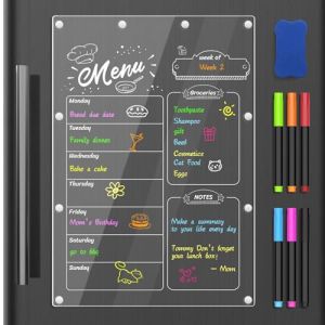 MoKo Calendrier Magnétique Acrylic, Tableau Frigo Planificateur Hebdomadaire de Repas & Liste, 42x30cm Planning Magnétique avec 6 Marqueurs Colorés, 1 Gomme & 1 Support (KnoWhite, neuf)